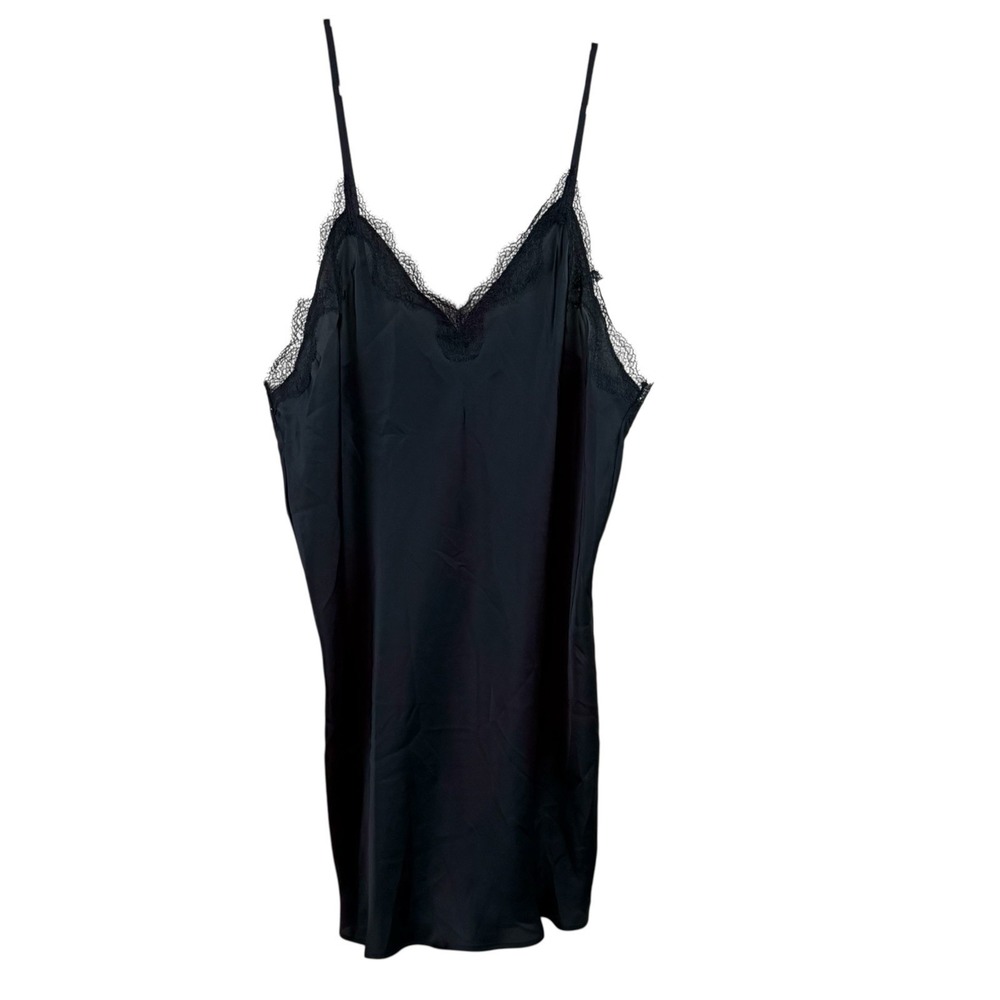 Victorias Secret Black‎ Silky satin Sleep Dress Lingerie Chemise Slip Large